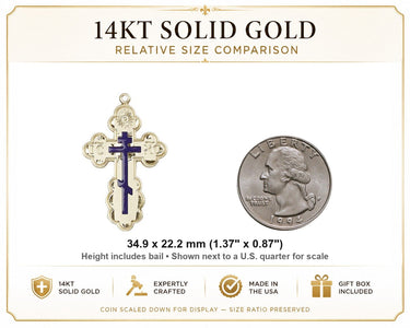 Colgante Grande de Cruz Ortodoxa Rusa Santa Olga de Oro Macizo de 14kt | 3,5 cm x 2,2 cm | Hecho a Mano en EE. UU. por Bliss