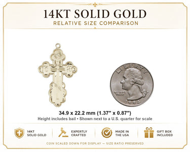 Colgante Grande de Cruz Ortodoxa Rusa Santa Olga de Oro Macizo de 14kt | 3,5 cm x 2,2 cm | Hecho a Mano en EE. UU. por Bliss