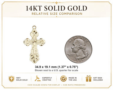 Medalla de Cruz Católica Grande de Oro Macizo de 14kt | 1 3/8 x 3/4 | Hecha a Mano en EE. UU. por Bliss