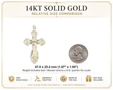 14kt Solid Gold Extra Large Catholic Cross Pendant | 1 7/8 x 1 | Handcrafted in USA by Bliss