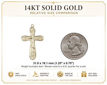 14kt Solid Gold Large Catholic Cross Pendant | 1 1/4 x 3/4 | Handcrafted in USA by Bliss