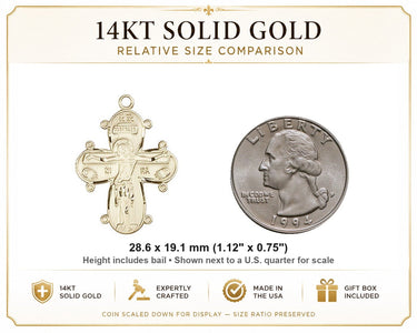 14kt Solid Gold Medium Christine Cross Pendant | 1 1/8 x 3/4 | Handcrafted in USA by Bliss
