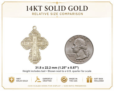 Colgante Cruz Grande Irene de Oro Macizo de 14kt | 1.25x0.875 | Hecho en EE. UU. por Bliss
