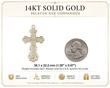 14kt Solid Gold Large Catholic Cross Pendant | 1.5x0.875 | USA Made by Bliss
