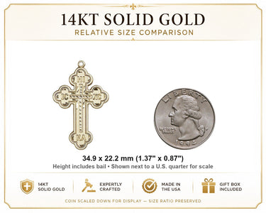 Colgante de cruz grande de oro macizo de 14kt | 3,5 cm x 2,2 cm | Hecho a mano en EE. UU. por Bliss