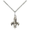 Sterling silver small Fleur de Lis pendant necklace 1/2 x 3/8 inch with 18 inch curb chain by Bliss