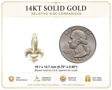 Colgante de medalla Fleur de Lis mediana de oro macizo de 14 quilates | 3/4 x 1/2" | Fabricado en EE. UU. por Bliss