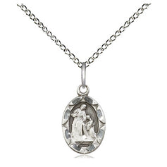 Sterling Silver St. Ann Patron Saint Medal Necklace Small Size 1/2 x 1/4 inch with 18 inch Chain by Bliss
