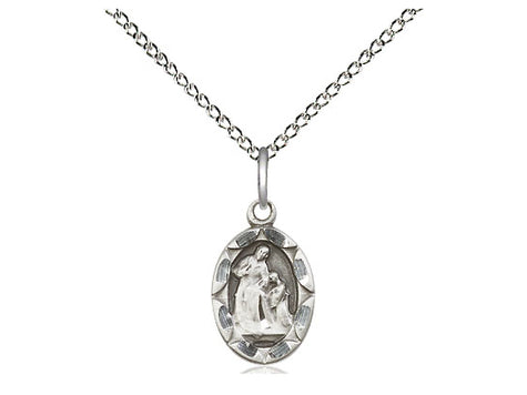 Sterling Silver St. Ann Patron Saint Medal Necklace Small Size 1/2 x 1/4 inch with 18 inch Chain by Bliss