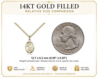 14kt Gold Filled Small Guardian Angel Pendant Necklace | 1/2" x 1/4" | 18" Chain | USA Made by Bliss
