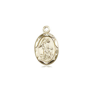 Colgante de medalla de ángel de la guarda pequeño de oro macizo de 14 quilates | 1/2
