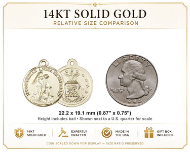 14kt Solid Gold Medium Guardian Angel Pendant | 7/8" x 3/4" | Handcrafted in USA by Bliss