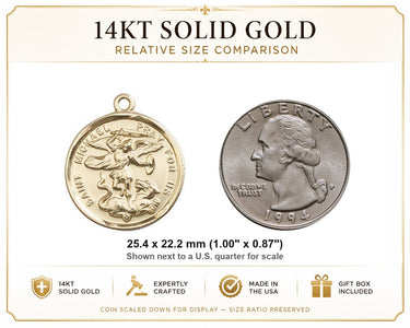 14kt Solid Gold Medium St. Michael Archangel Medal Pendant | 1 x 7/8 | Handcrafted in USA by Bliss