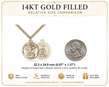 14kt Gold Filled Medium St. Michael the Archangel Patron Saint Medal Necklace | 7/8 x 1 3/8 | 24" Chain | USA Made by Bliss