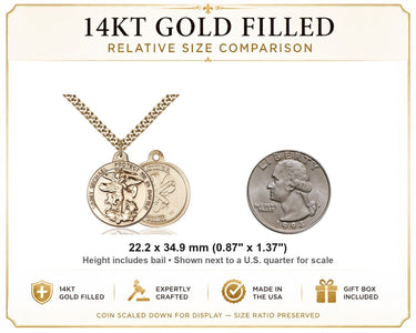 14kt Gold Filled Medium St. Michael Patron Saint Medal Necklace | 7/8 x 1 3/8 Pendant | 24" Curb Chain | USA Made by Bliss