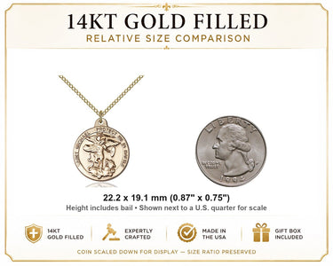 14kt Gold Filled Medium St. Michael the Archangel Patron Saint Medal Necklace | 7/8 X 3/4 | 18" Chain | USA Made by Bliss