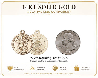 14kt Solid Gold Medium St. Michael Archangel Patron Saint Medal Pendant | 7/8" x 1-3/8" Air Force | Handcrafted in USA by Bliss