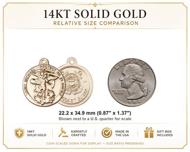 14kt Solid Gold Medium St. Michael Archangel Medal Pendant | 7/8" x 1-3/8" | Coast Guard | USA Made by Bliss