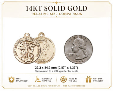 14kt Solid Gold St. Michael Medal | 7/8" x 1-3/8" Pendant | Handcrafted USA by Bliss