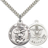 Sterling silver St. Michael Army medal necklace with 24 inch chain, 7/8 x 1 3/8 inch military pendant, handcrafted by Bliss