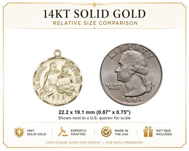 14kt Solid Gold Medium St. Raphael Archangel Medal Pendant | 7/8" x 3/4" | Handcrafted in USA by Bliss