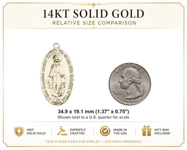 Colgante grande de la Medalla Milagrosa de oro macizo de 14 quilates | 3,5 x 1,9 cm | Hecho a mano en EE. UU. por Bliss