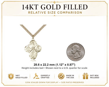 Collar de medalla católica 4 en 1 mediana de oro laminado de 14 kt | 2,8 cm x 2,2 cm | Cadena de 61 cm | Hecho en EE. UU. por Bliss