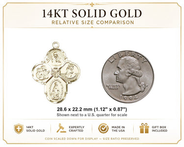 14kt Solid Gold Medium 4-Way Catholic Medal Pendant | 1 1/8" x 7/8" | USA Made by Bliss