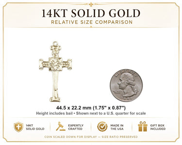 Colgante de cruz grande de oro macizo de 14kt | 1 3/4" x 7/8" | Hecho a mano en EE. UU. por Bliss