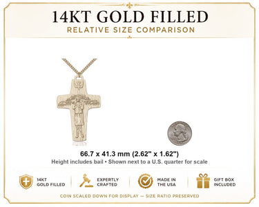 Collar Crucifijo Papal Extra Grande Relleno de Oro de 14kt | 6,7 cm x 4,1 cm | Cadena de 61 cm | Fabricado en EE. UU. por Bliss
