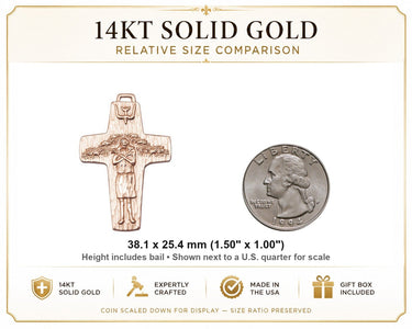 Large 14kt Solid Gold Pope Francis Crucifix Pendant