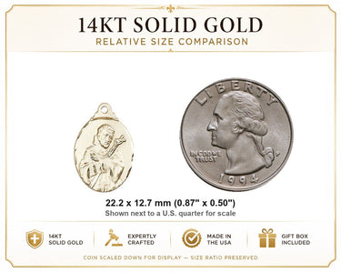 14kt Solid Gold Medium St. Francis Patron Saint Medal Pendant | 7/8" x 1/2" | Handcrafted in USA by Bliss