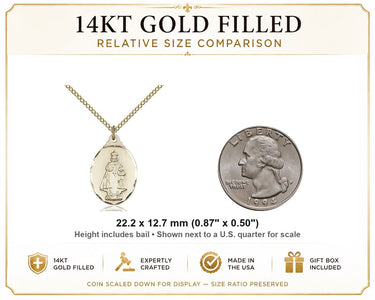 Cadena con Medalla Mediana del Niño Jesús de Praga, en Oro Laminado de 14kt | 7/8 x 1/2 | Cadena de 18" | Hecho en EE. UU. por Bliss