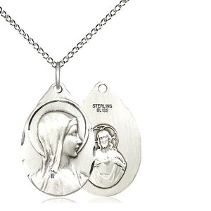 Collar de plata de ley con colgante mediano de la Virgen de los Dolores | Medalla de 2,22 cm x 1,27 cm | Cadena de 45,72 cm | Fabricado en EE. UU. por Bliss