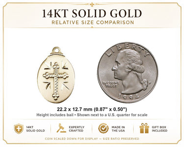 14kt Solid Gold Medium Catholic Cross Pendant | 7/8 x 1/2 | Handcrafted in USA by Bliss
