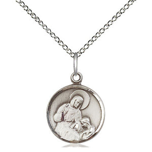 Collar de plata de ley con medalla de Santa Ana, patrona | 5/8 x 1/2 | Cadena de 18