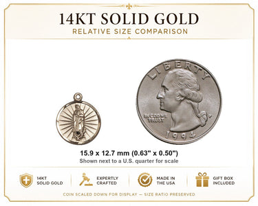 Colgante de Medalla de la Virgen de Guadalupe Pequeño de Oro Macizo de 14kt | 5/8 x 1/2 | Hecho a Mano en EE. UU. por Bliss
