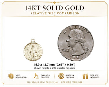 Small 14kt Solid Gold Miraculous Medal Pendant | 5/8 x 1/2 | USA Made by Bliss