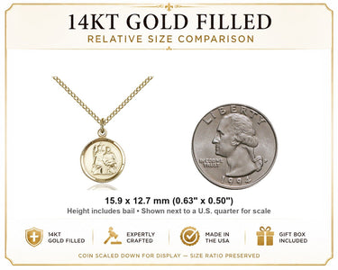14kt Gold Filled Small St. Raphael the Archangel Medal Necklace | 5/8" x 1/2" | 18" Chain | USA Made by Bliss