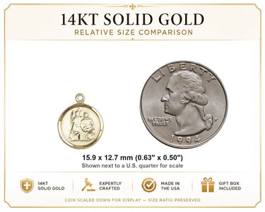 14kt Solid Gold Small St. Raphael Archangel Patron Saint Medal Pendant | 5/8" x 1/2" | USA Made by Bliss