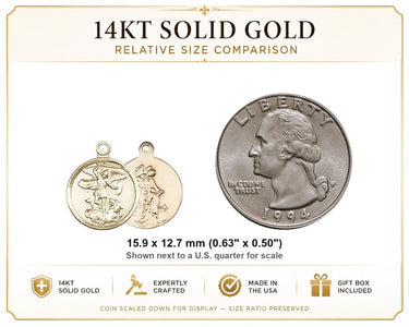 14kt Solid Gold Small St. Michael Archangel Medal Pendant | 5/8" x 1/2" | Handcrafted in USA by Bliss