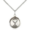 Small Sterling Silver First Communion Catholic Pendant Necklace 5/8 x 1/2 with 18 inch Chain by Bliss