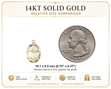 14kt Solid Gold Catholic Baptism Medal Pendant | 3/4 x 3/8 | USA Made by Bliss