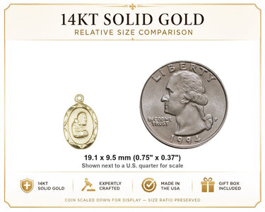 14kt Solid Gold Medium St. Pio of Pietrelcina Medal Pendant | 3/4x3/8" | Handcrafted in USA by Bliss