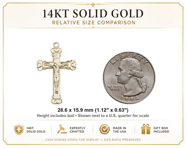 14kt Solid Gold Raised Hearts Crucifix Pendant