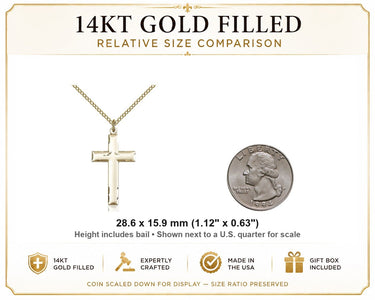 14kt Gold Filled Medium Cross Necklace | 1 1/8 x 5/8 Pendant | 18" Lite Curb Chain | USA Made by Bliss