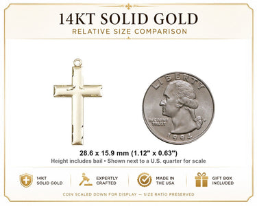 14kt Solid Gold Medium Cross Pendant | 1 1/8 x 5/8 | Handcrafted in USA by Bliss