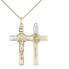 14kt gold filled medium St. Benedict crucifix necklace with 1 1/8 x 5/8 inch pendant on 18 inch chain by Bliss