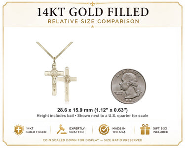 Women's 14kt Gold Filled St. Benedict Crucifix Pendant – 18″ Chain
