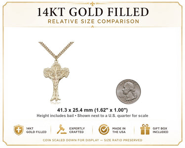 Large 14kt Gold Filled Tree of Life Catholic Crucifix Necklace | 1 5/8x1" | 24" Chain | Bliss USA